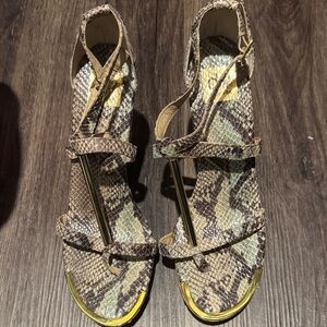 Dolce Vita Snakeskin Sandals with Gold Accents